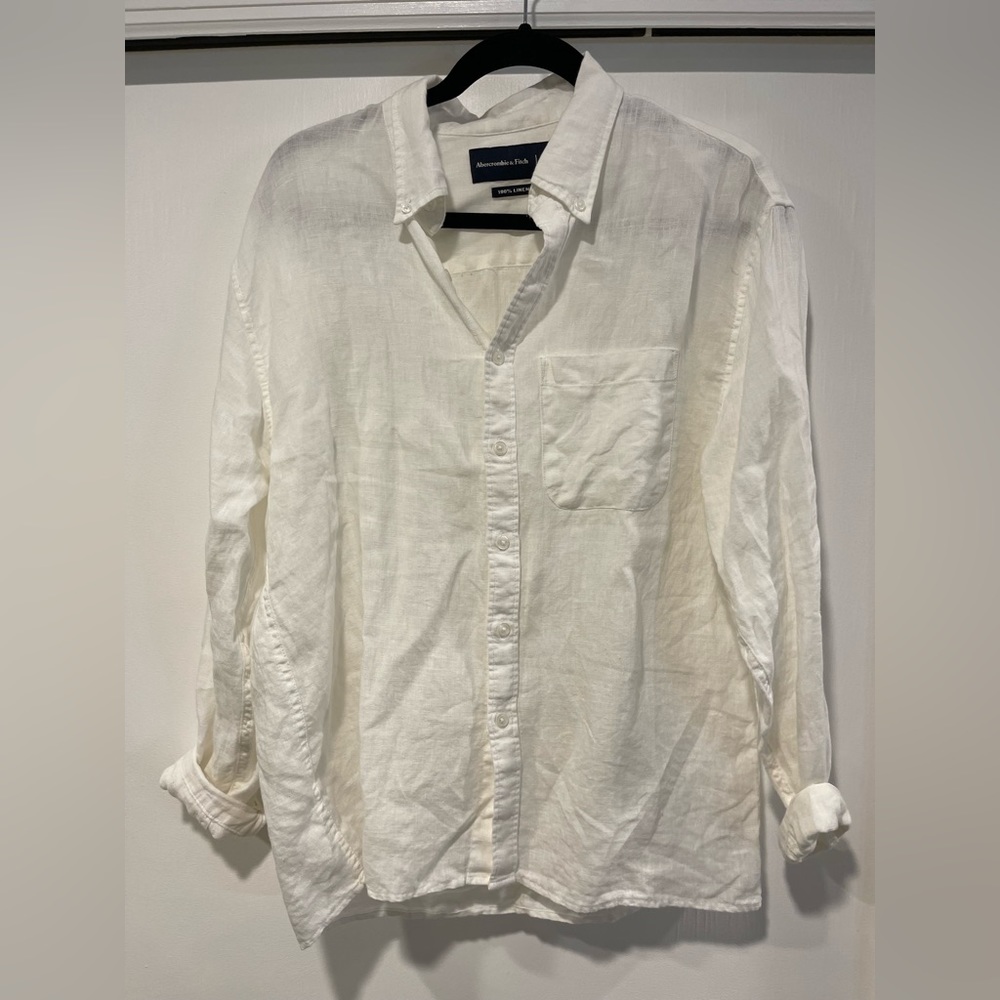 Abercrombie white linen button down shirt